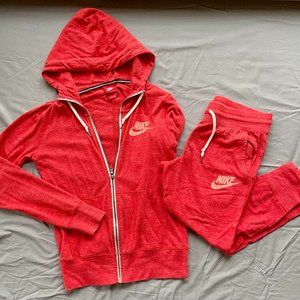 Nike jogging suit, Red, Women's size S, Cropped Capri pants, hoodie zip-up
